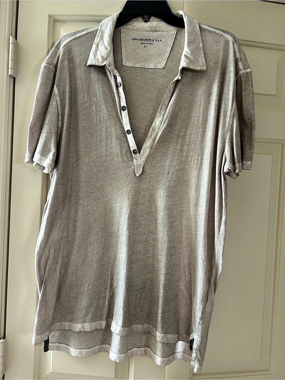 John Varvatos Short Sleeve Henley Shirt Beige XL